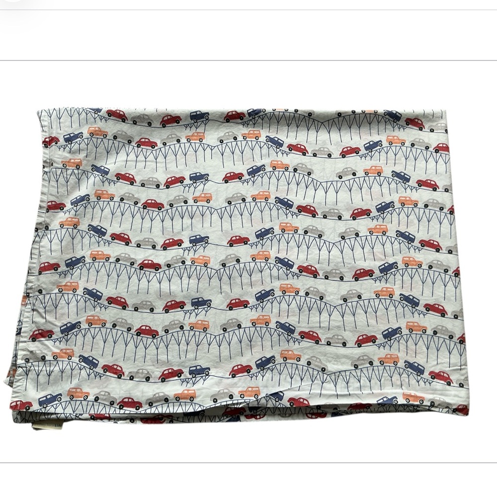 Pottery Barn Kids Landon Cars Twin Flat Sheet 100% Organic Cotton Bedding